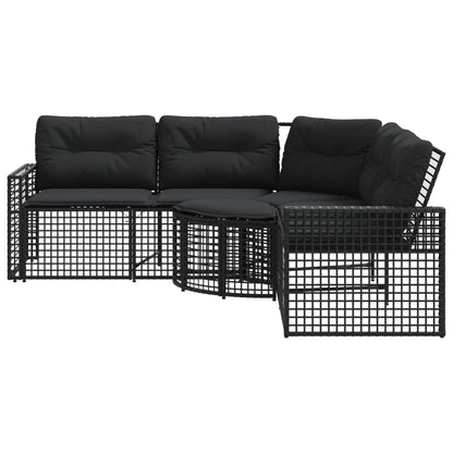 vidaXL Gartensofa in L-Form mit Kissen und Fußbank Schwarz Poly Rattan
