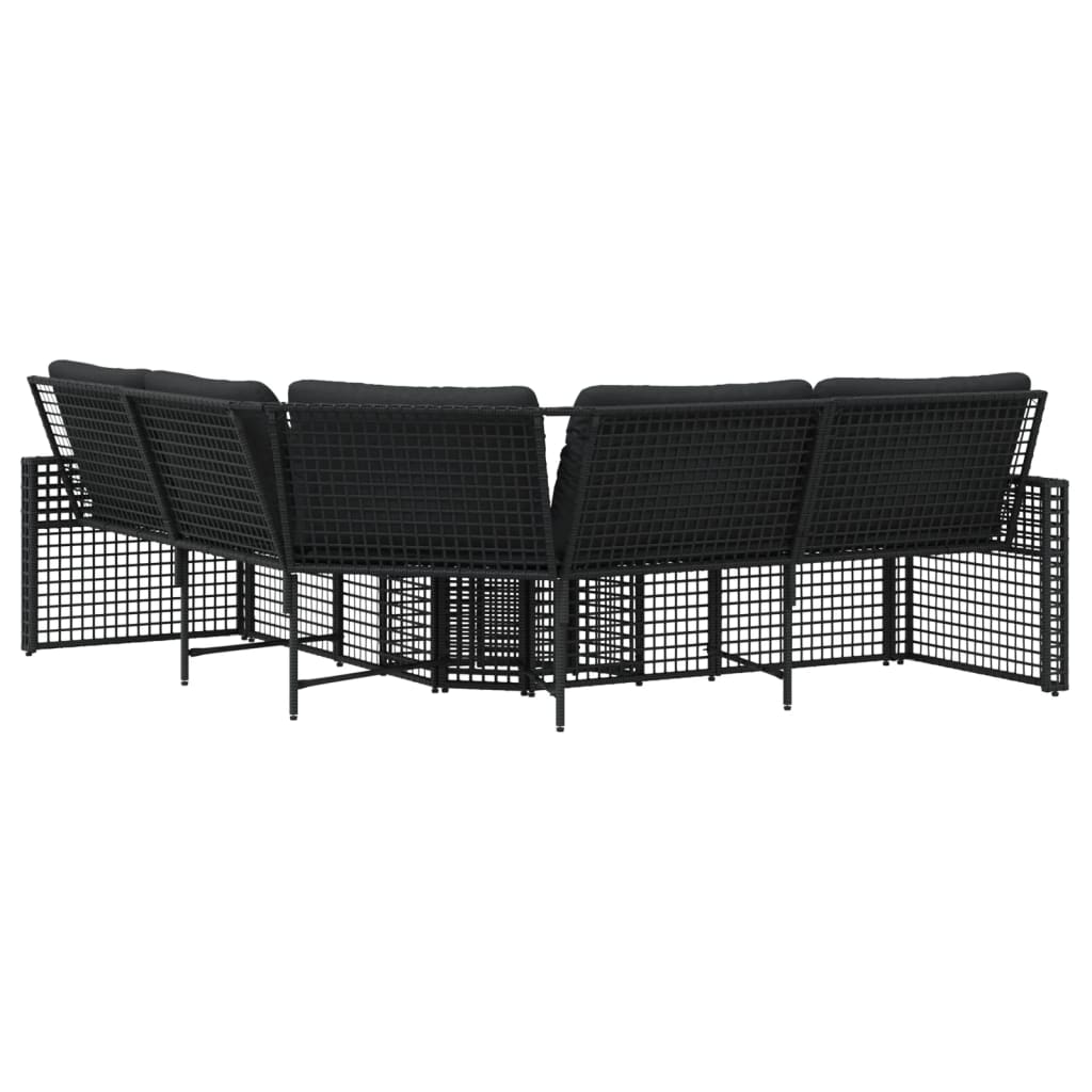 vidaXL Gartensofa in L-Form mit Kissen und Fußbank Schwarz Poly Rattan