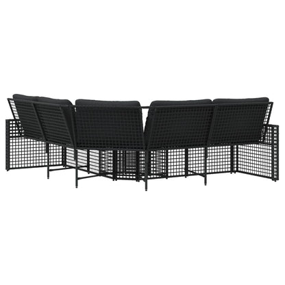 vidaXL Gartensofa in L-Form mit Kissen und Fußbank Schwarz Poly Rattan