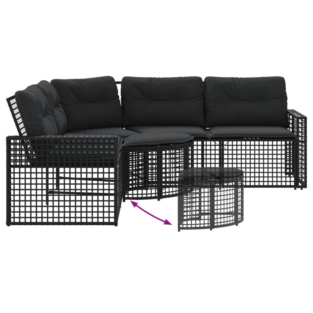 vidaXL Gartensofa in L-Form mit Kissen und Fußbank Schwarz Poly Rattan