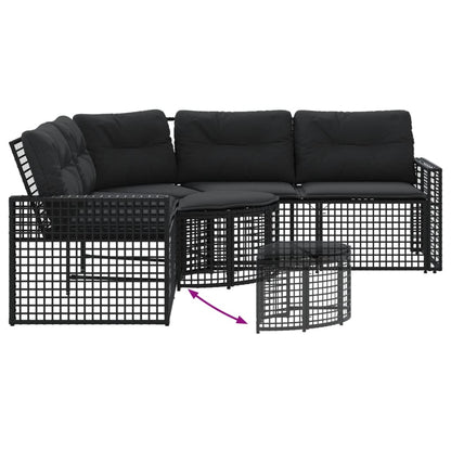 vidaXL Gartensofa in L-Form mit Kissen und Fußbank Schwarz Poly Rattan