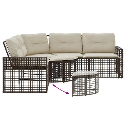 vidaXL Gartensofa in L-Form mit Kissen und Fußbank Braun Poly Rattan