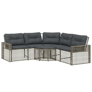 vidaXL Gartensofa in L-Form mit Kissen und Fußbank Grau Poly Rattan