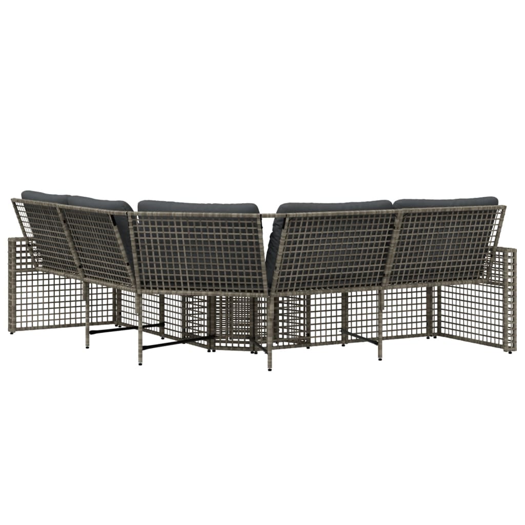 vidaXL Gartensofa in L-Form mit Kissen und Fußbank Grau Poly Rattan