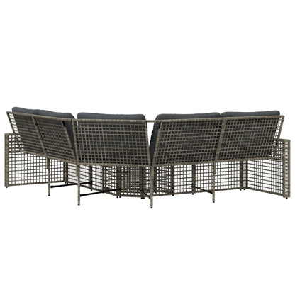vidaXL Gartensofa in L-Form mit Kissen und Fußbank Grau Poly Rattan