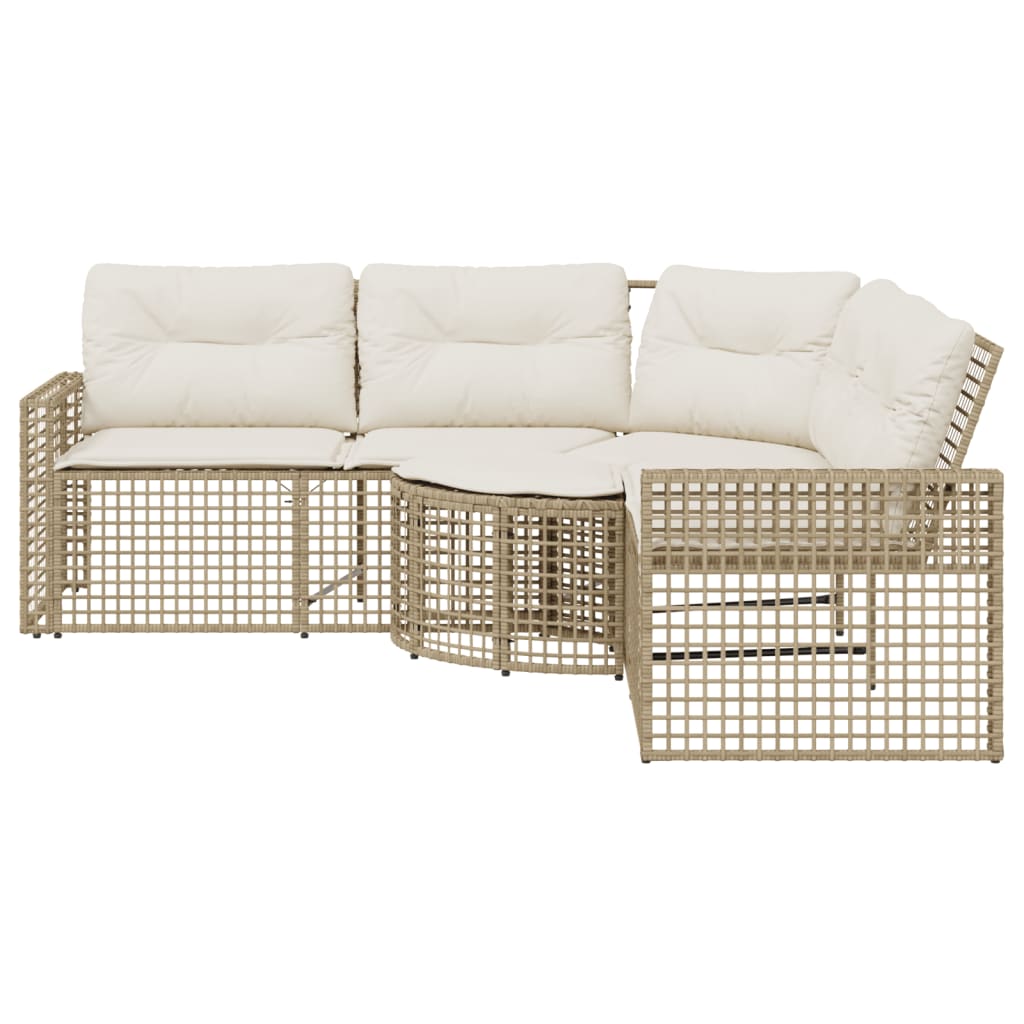 vidaXL Gartensofa in L-Form mit Kissen und Fußbank Beige Poly Rattan