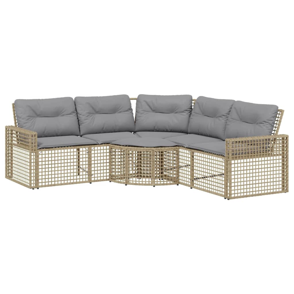 vidaXL Canapé de jardin d'angle avec coussins et pouf Beige Résine tressée