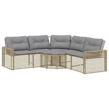 vidaXL Canapé de jardin d'angle avec coussins et pouf Beige Résine tressée