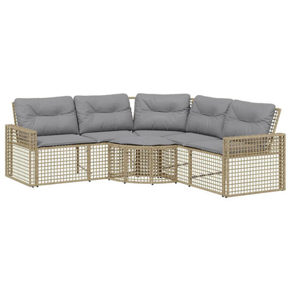 vidaXL Canapé de jardin d'angle avec coussins et pouf Beige Résine tressée