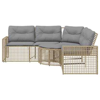 vidaXL Canapé de jardin d'angle avec coussins et pouf Beige Résine tressée
