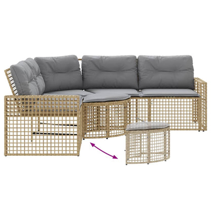 vidaXL Canapé de jardin d'angle avec coussins et pouf Beige Résine tressée