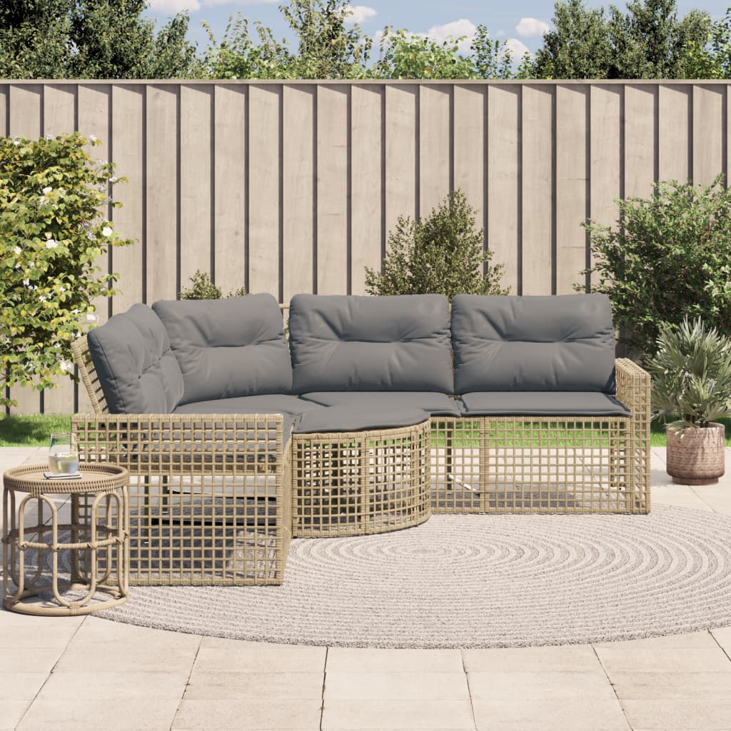 vidaXL Canapé de jardin d'angle avec coussins et pouf Beige Résine tressée