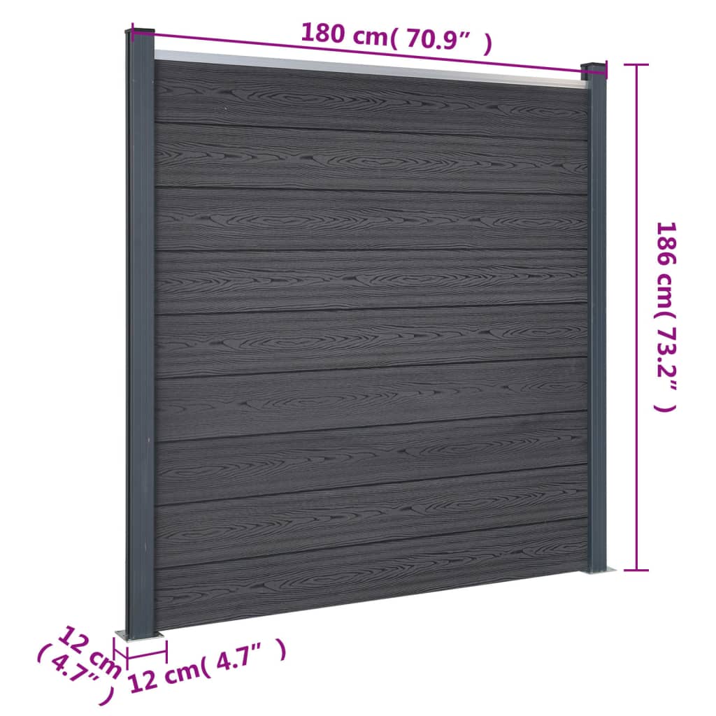 vidaXL Zaunelement-Set Grau 353x186 cm WPC