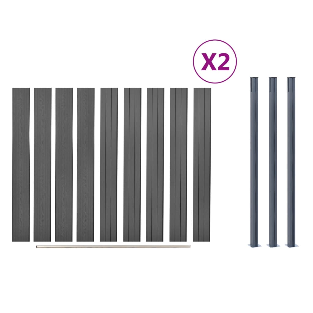 vidaXL Zaunelement-Set Grau 353x186 cm WPC