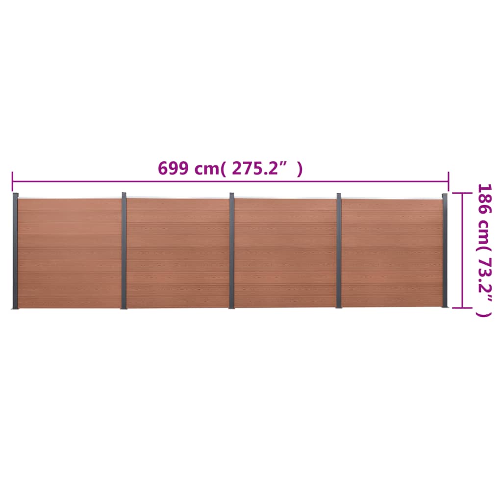 vidaXL Zaunelement-Set Braun 699x186 cm WPC