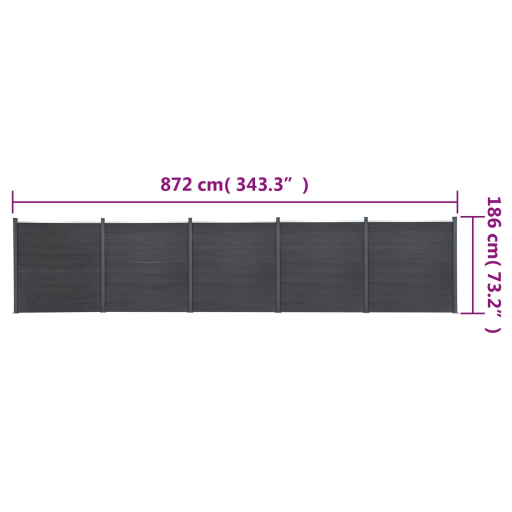 vidaXL Zaunelement-Set Grau 872x186 cm WPC