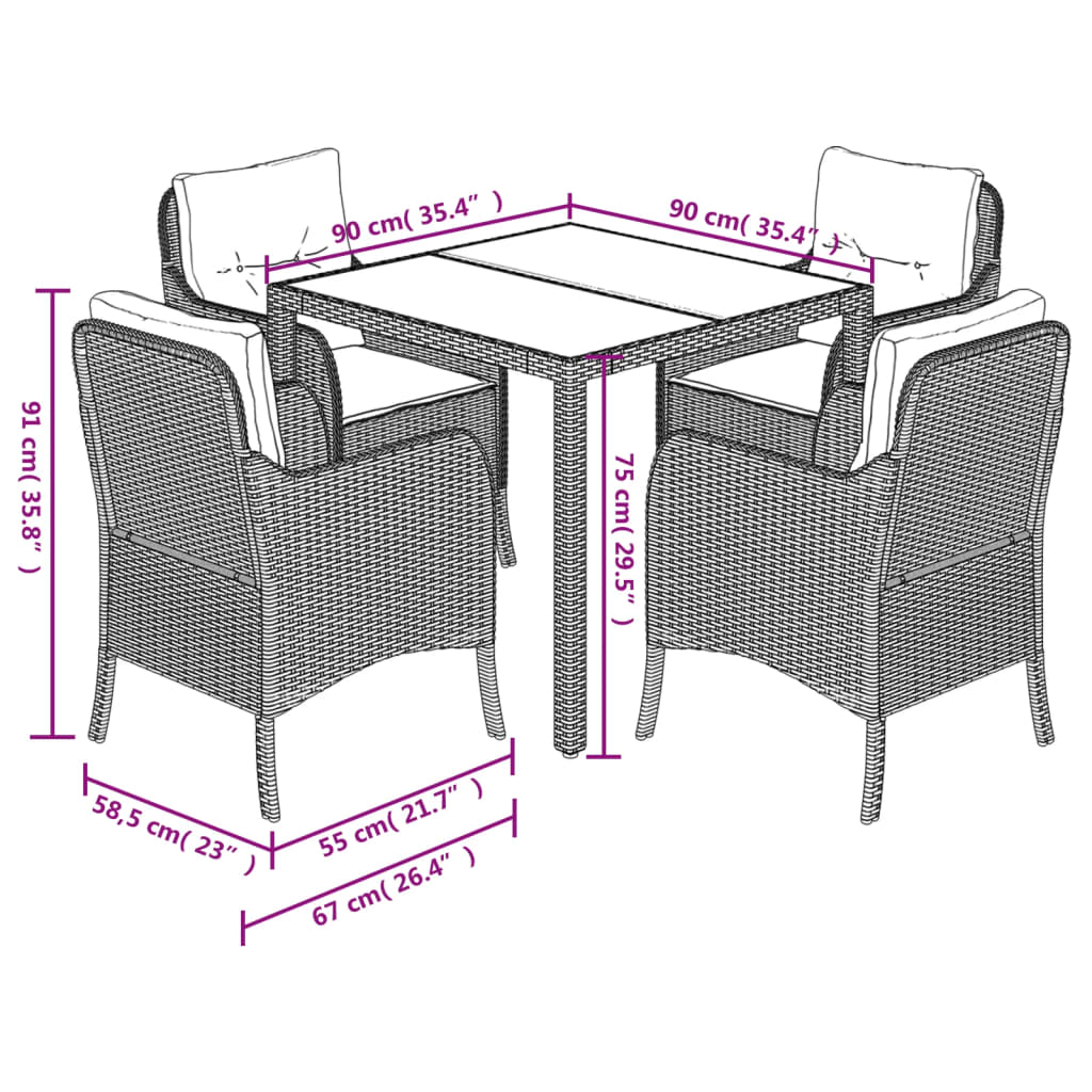 vidaXL 5-tlg. Garten-Essgruppe mit Kissen Schwarz Poly Rattan