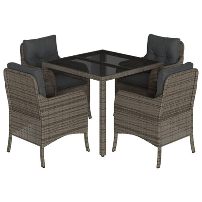 vidaXL 5-tlg. Garten-Essgruppe mit Kissen Grau Poly Rattan