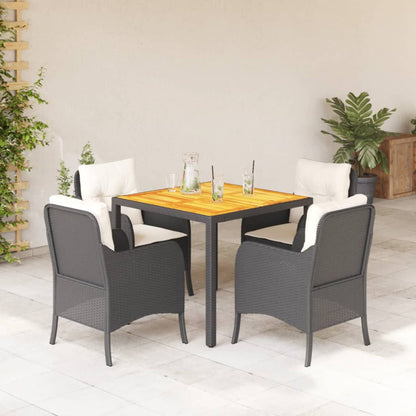 vidaXL 5-tlg. Garten-Essgruppe mit Kissen Schwarz Poly Rattan