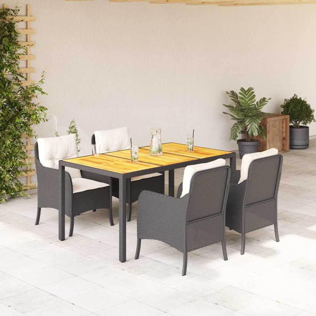 vidaXL 5-tlg. Garten-Essgruppe mit Kissen Schwarz Poly Rattan
