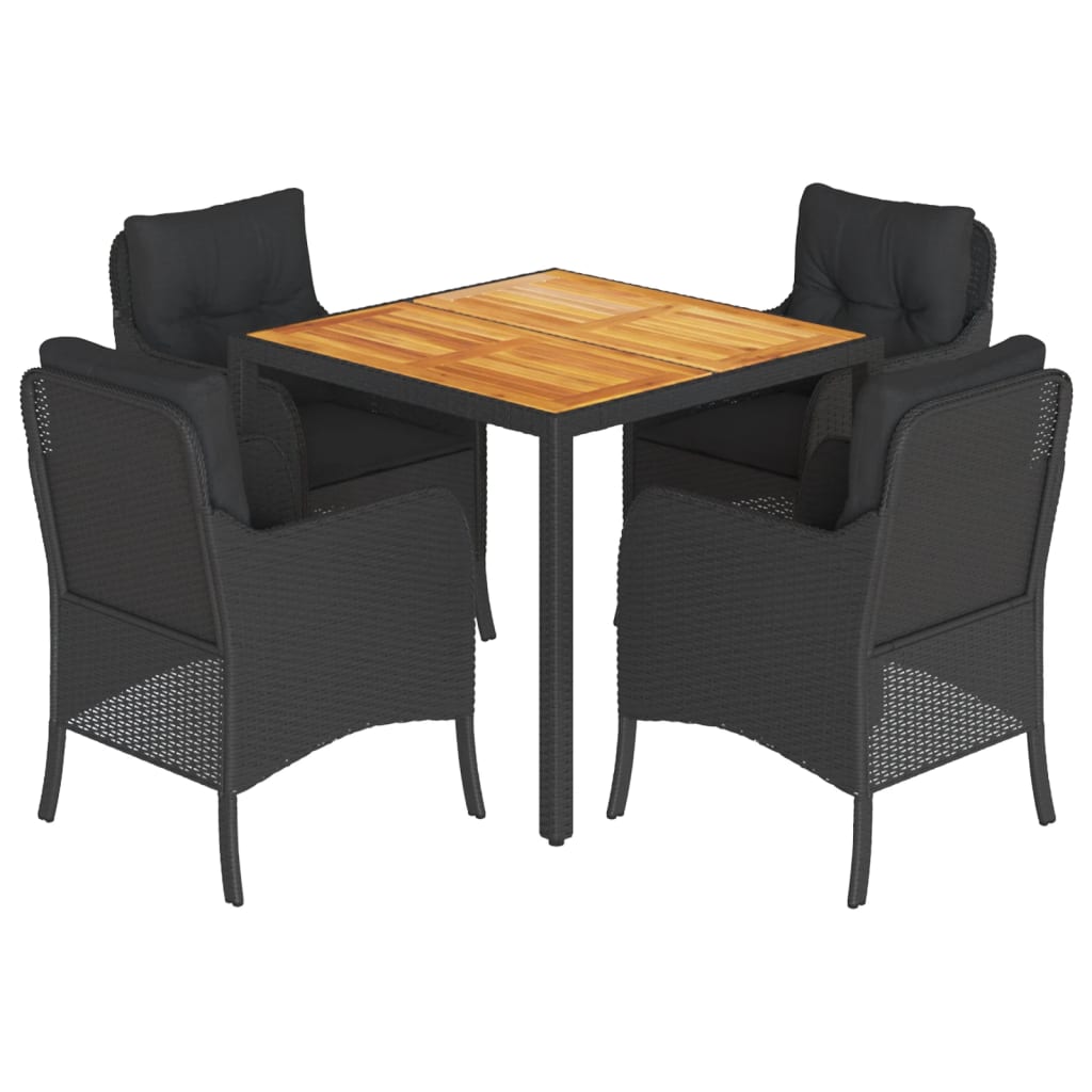 vidaXL 5-tlg. Garten-Essgruppe mit Kissen Schwarz Poly Rattan