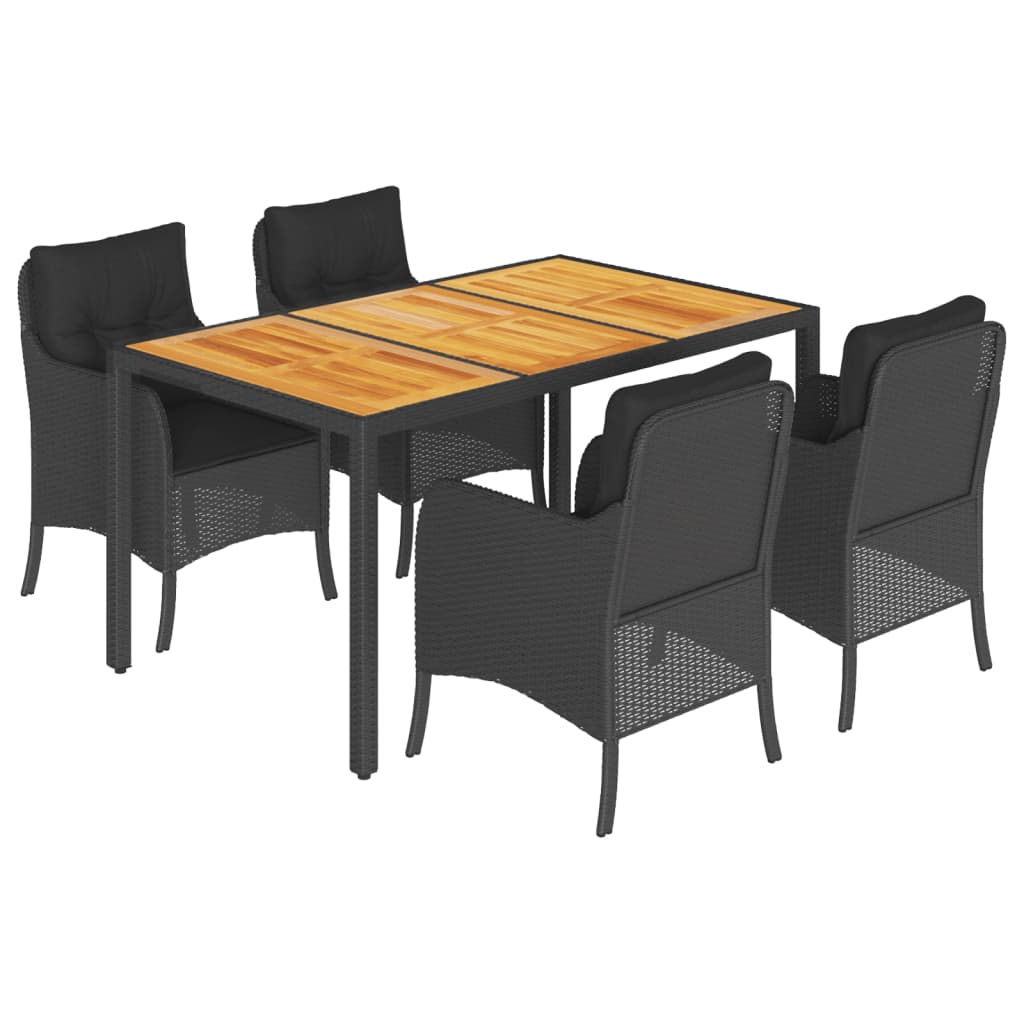vidaXL 5-tlg. Garten-Essgruppe mit Kissen Schwarz Poly Rattan