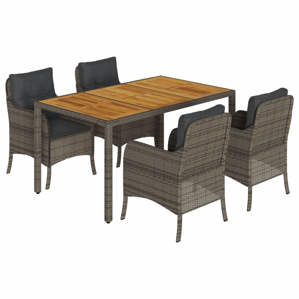vidaXL 5-tlg. Garten-Essgruppe mit Kissen Grau Poly Rattan