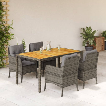 vidaXL 5-tlg. Garten-Essgruppe mit Kissen Grau Poly Rattan