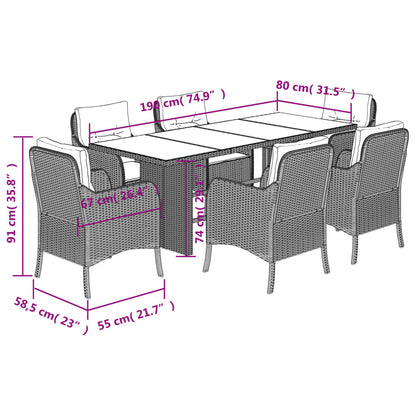 vidaXL 7-tlg. Garten-Essgruppe mit Kissen Schwarz Poly Rattan