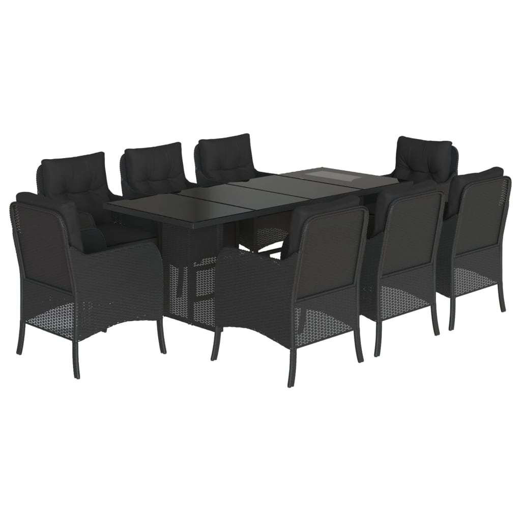 vidaXL Ensemble de salle à manger de jardin 9 pcs avec coussins Noir Résine tressée