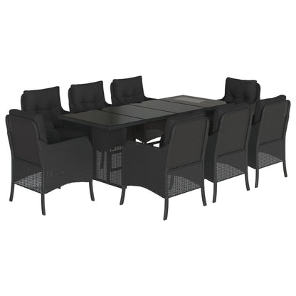 vidaXL Ensemble de salle à manger de jardin 9 pcs avec coussins Noir Résine tressée