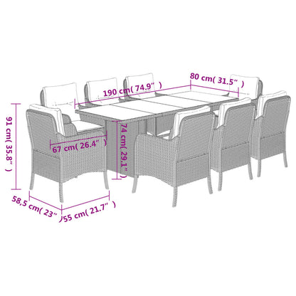 vidaXL Ensemble de salle à manger de jardin 9 pcs avec coussins Noir Résine tressée