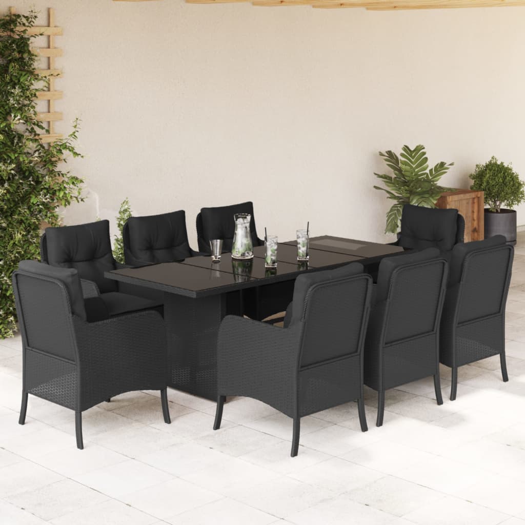 vidaXL Ensemble de salle à manger de jardin 9 pcs avec coussins Noir Résine tressée