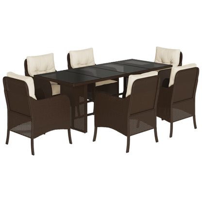 vidaXL 7-tlg. Garten-Essgruppe mit Kissen Braun Poly Rattan