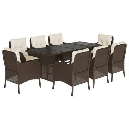 vidaXL Salon de jardin à dîner 9 pcs avec coussins résine tressée marron