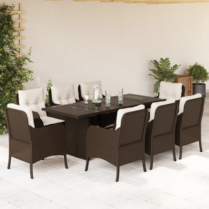 vidaXL Salon de jardin à dîner 9 pcs avec coussins résine tressée marron