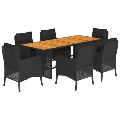 vidaXL 7-tlg. Garten-Essgruppe mit Kissen Schwarz Poly Rattan