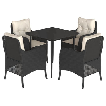 vidaXL 5-tlg. Garten-Essgruppe mit Kissen Schwarz Poly Rattan