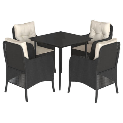 vidaXL 5-tlg. Garten-Essgruppe mit Kissen Schwarz Poly Rattan