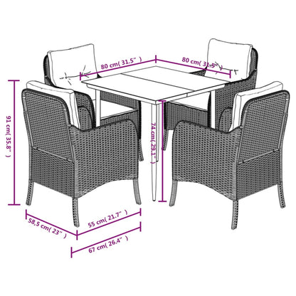 vidaXL 5-tlg. Garten-Essgruppe mit Kissen Schwarz Poly Rattan