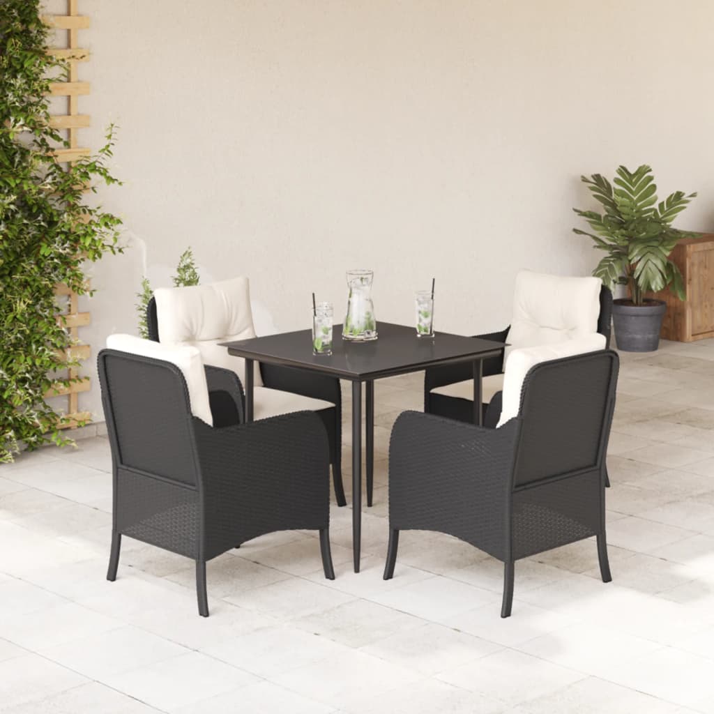 vidaXL 5-tlg. Garten-Essgruppe mit Kissen Schwarz Poly Rattan