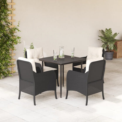 vidaXL 5-tlg. Garten-Essgruppe mit Kissen Schwarz Poly Rattan