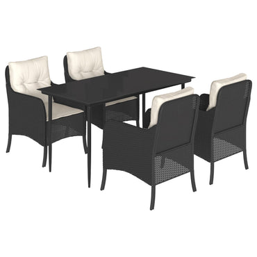 vidaXL 5-tlg. Garten-Essgruppe mit Kissen Schwarz Poly Rattan