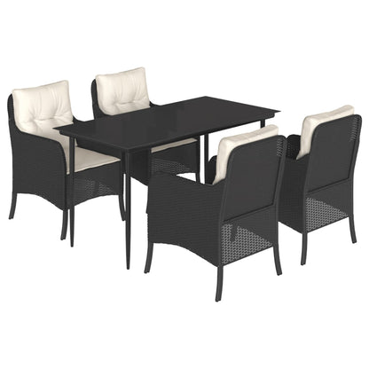 vidaXL 5-tlg. Garten-Essgruppe mit Kissen Schwarz Poly Rattan