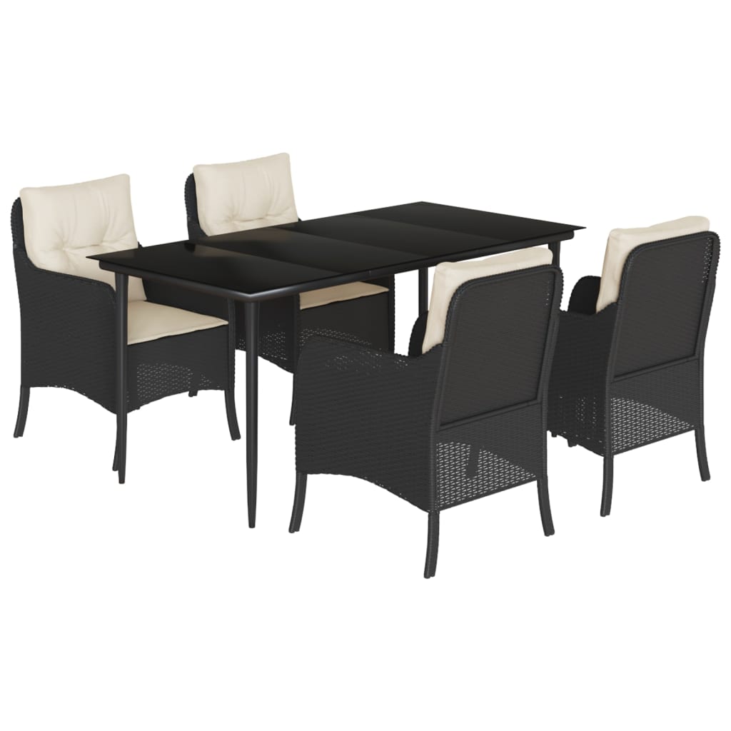 vidaXL 5-tlg. Garten-Essgruppe mit Kissen Schwarz Poly Rattan
