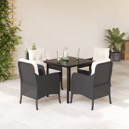vidaXL 5-tlg. Garten-Essgruppe mit Kissen Schwarz Poly Rattan