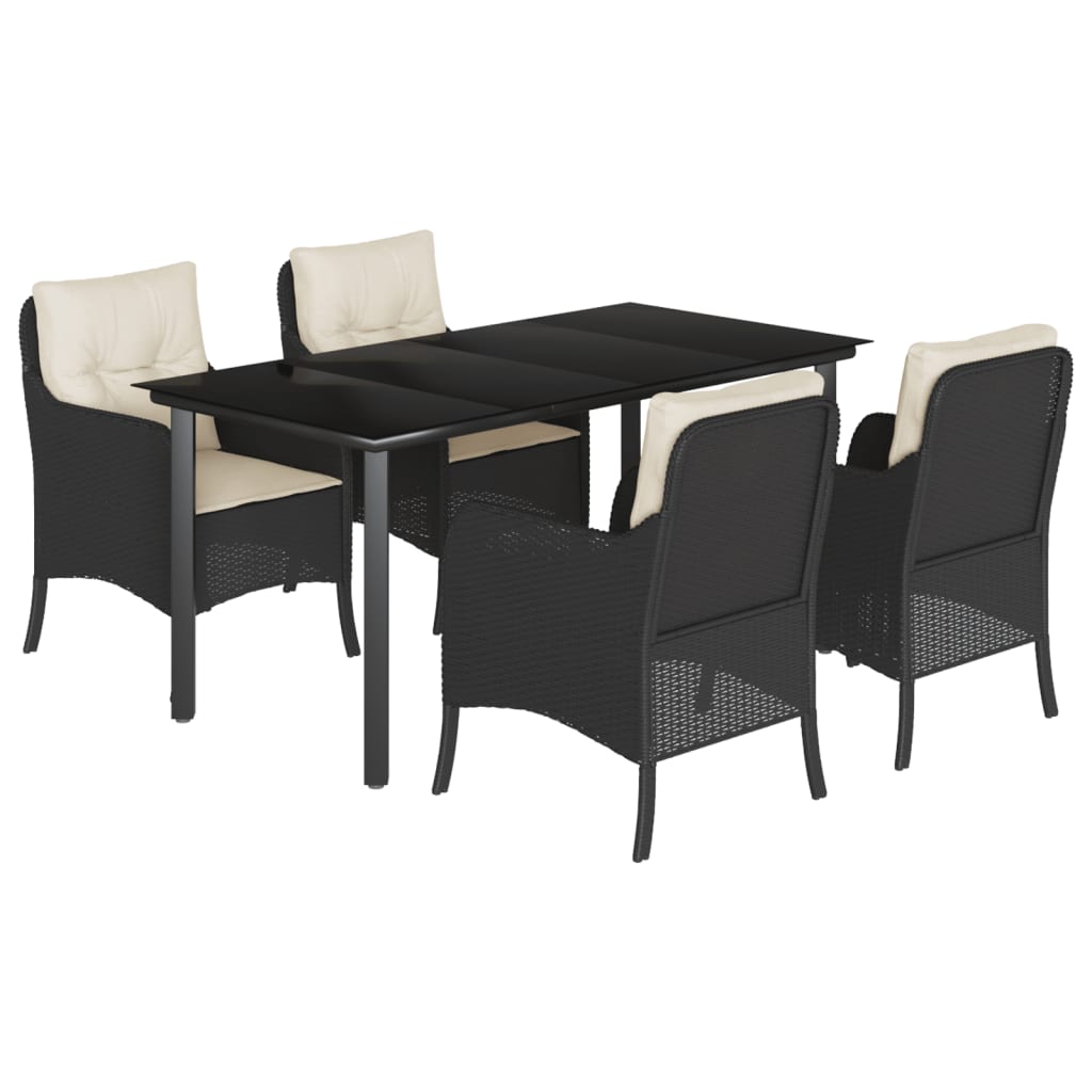 vidaXL 5-tlg. Garten-Essgruppe mit Kissen Schwarz Poly Rattan