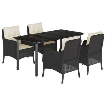 vidaXL 5-tlg. Garten-Essgruppe mit Kissen Schwarz Poly Rattan
