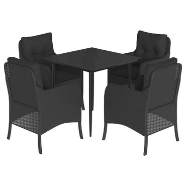 vidaXL 5-tlg. Garten-Essgruppe mit Kissen Schwarz Poly Rattan