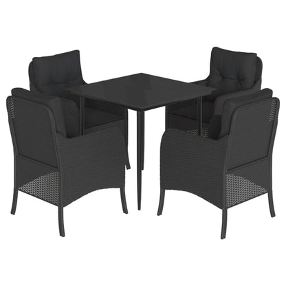 vidaXL 5-tlg. Garten-Essgruppe mit Kissen Schwarz Poly Rattan